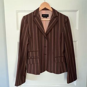 BCBGMaxazria Brown with Blush Stripe 3 Button Blazer with Blush Lining.